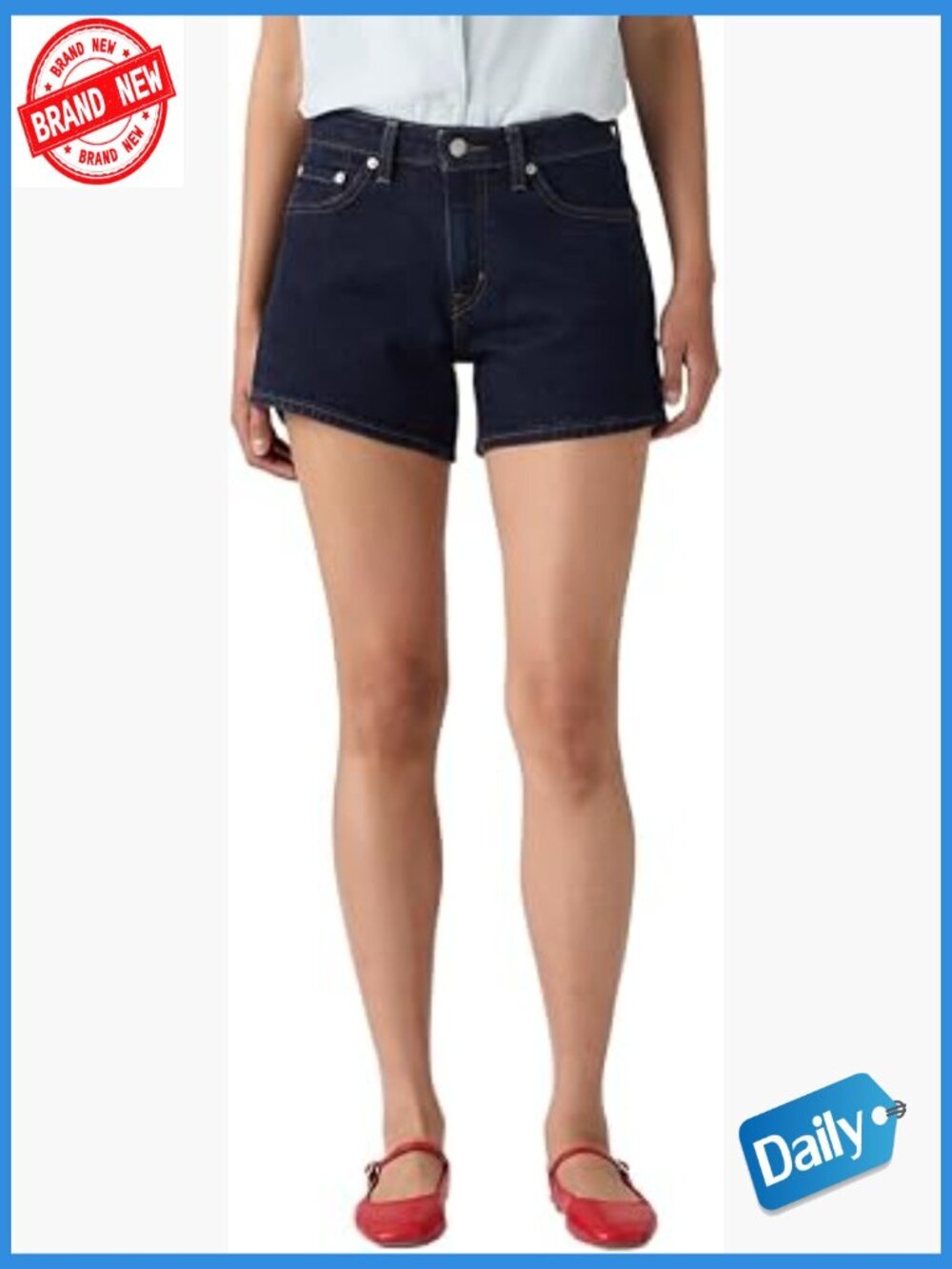Mid Rise A-Line Cotton Blend Shorts with Zipper
